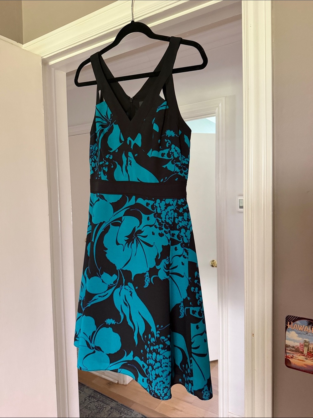 Adrianna Papell Black & Teal Floral V-Neck Dress